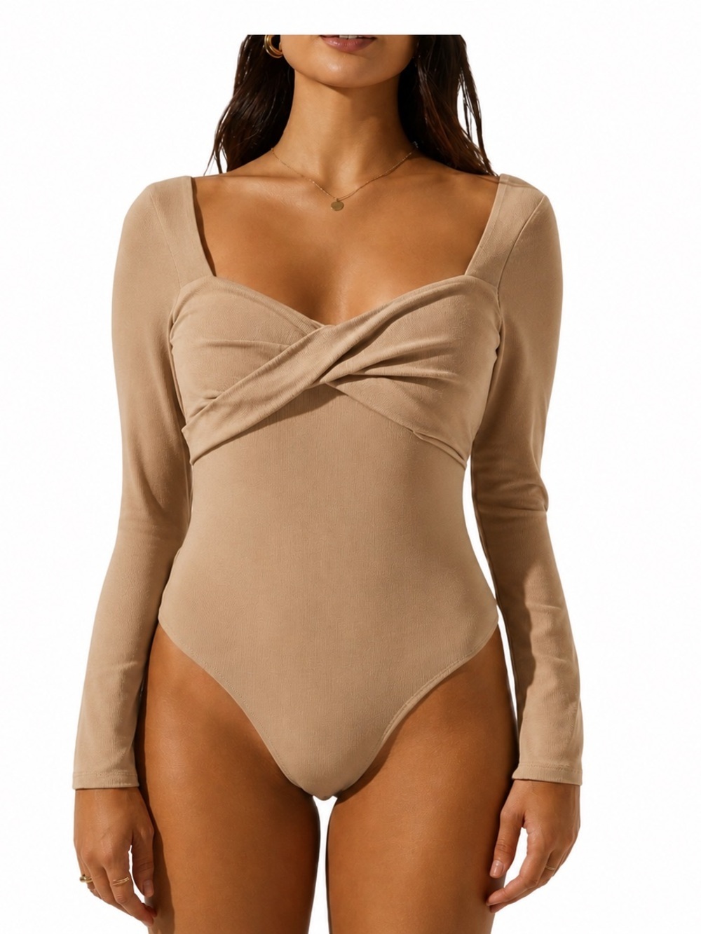 Astr Twist-Front Long Sleeve thong Bodysuit